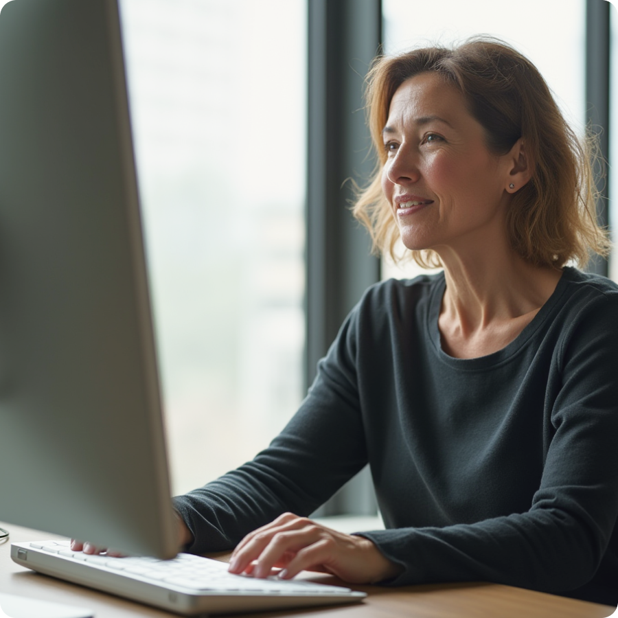 Kvinde arbejder ved en computer Kvinde arbejder ved en computer